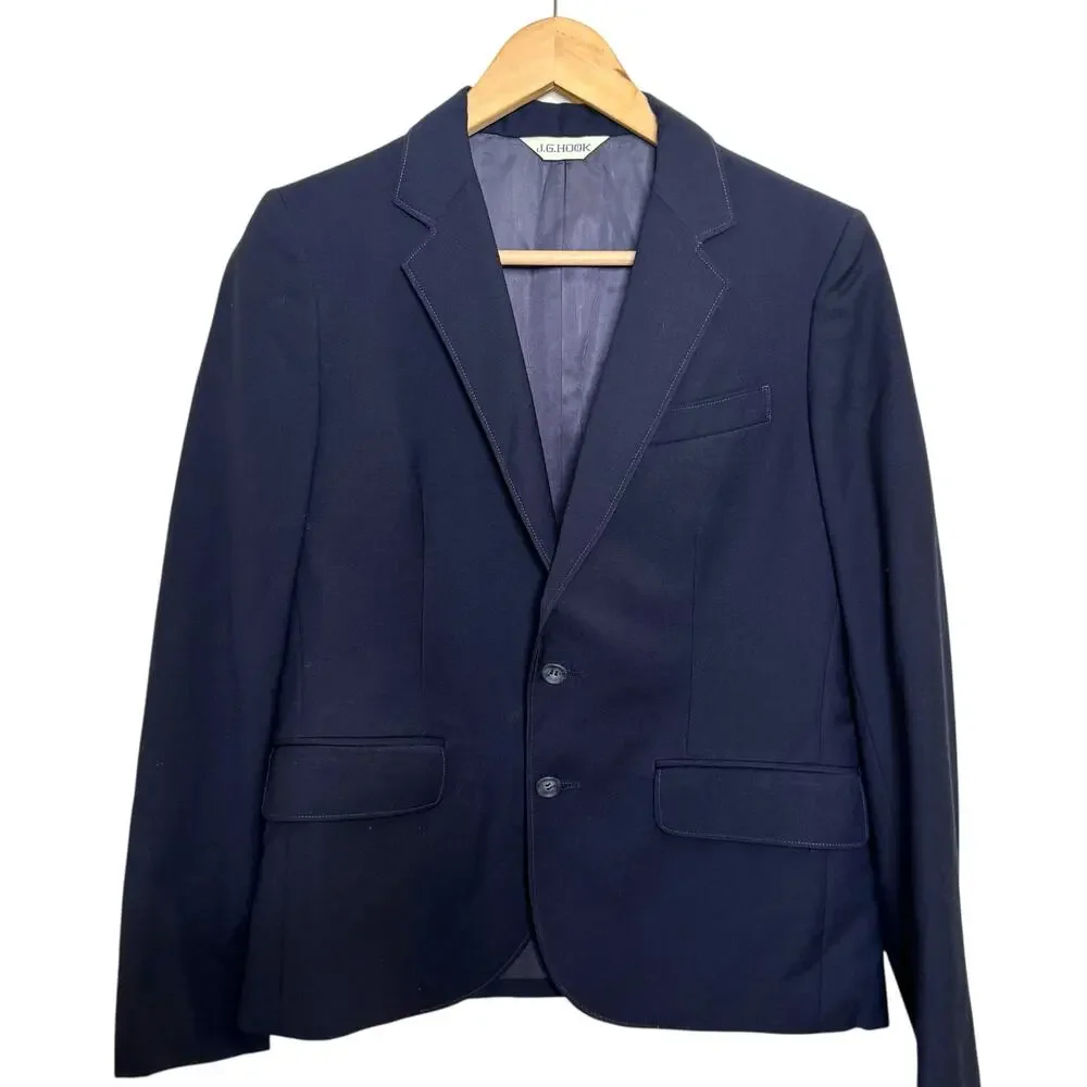 Vintage Classic J.G. Hook Size 12 Navy Blue 100% Worsted Wool 2 Button Blazer